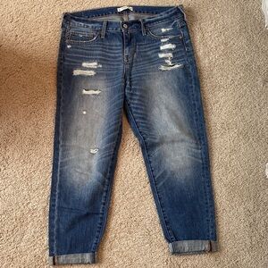 Abercrombie & Fitch Distressed Dark Blue Cropped Jeans